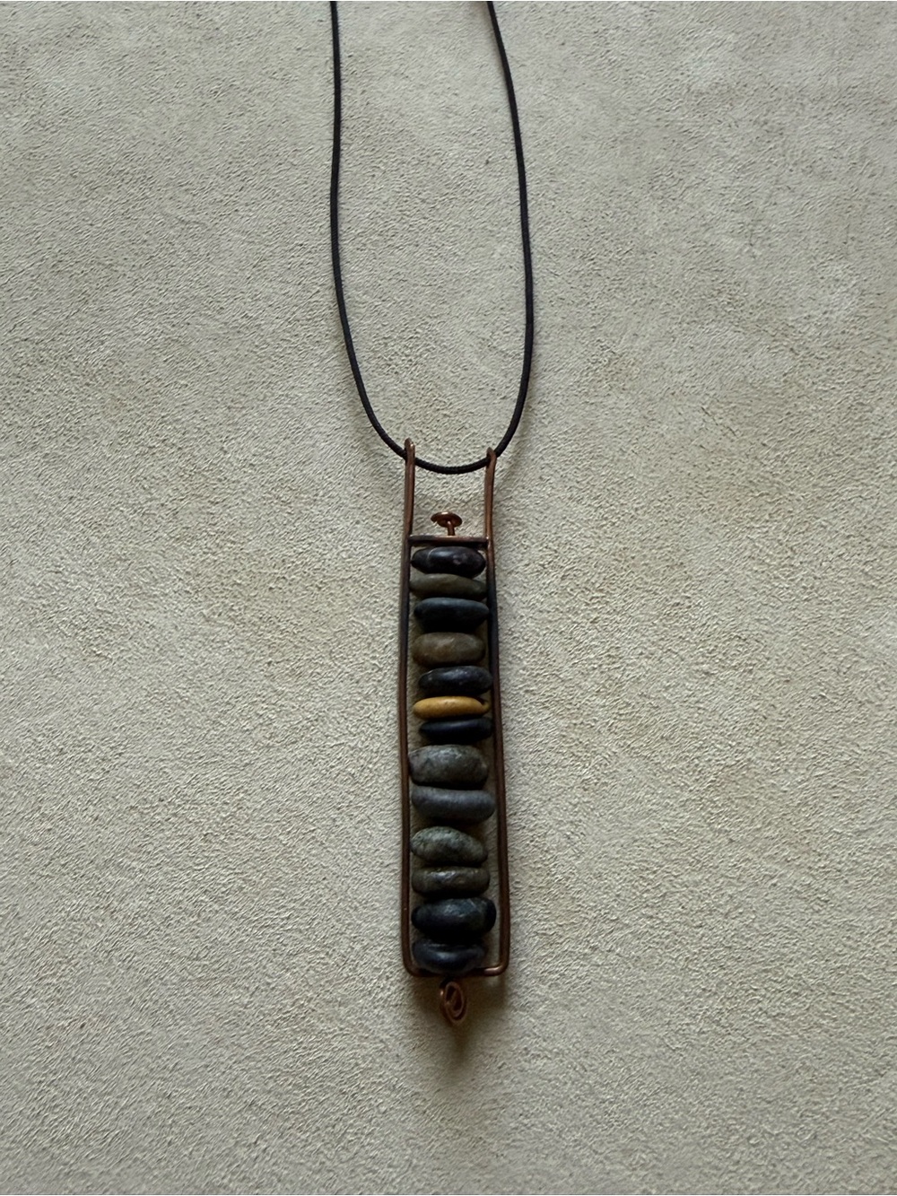 Handcrafted Stone Bar Pendant Necklace in Mixed Gray and Gold Tones